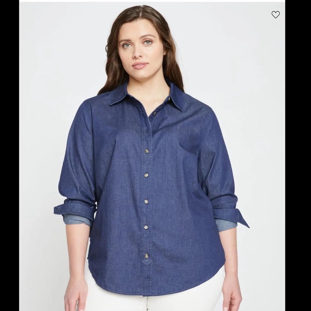 NWT Universal Standard minimalist denim shirt US size XS(10-12), Dark Indigo